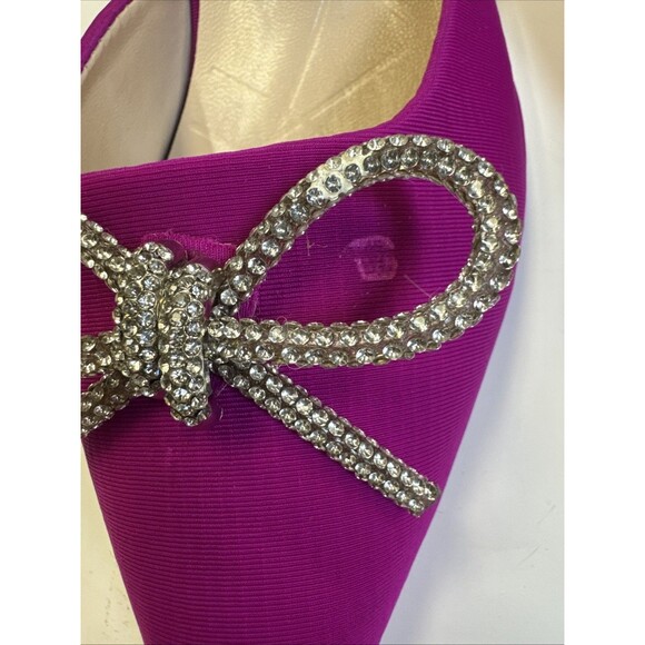 Women’s Hot Pink Slingback Heel Satin Effect Rhinestone Bow Shoes Size 10.5 - Picture 4 of 7